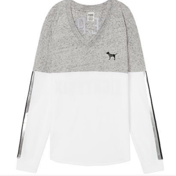 VS PINK Sequin Bling Varsity V-Neck Tee - Picture 5 of 6